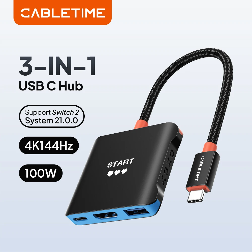 CABLETIME 3 in 1 Switch 2 Dock Portable TV Hub 4K 144Hz PD100W 5Gbps High-Speed Replacement Dock Station for Switch Steam Deck