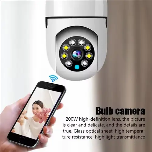 Imagen 2 del producto Cámara Wifi con bombilla E27, seguimiento humano, visión nocturna en color 360 ° Intercomunicador de rotación Cámara de 2MP Yi Lot APP Compatible con teléfono iOS Android
