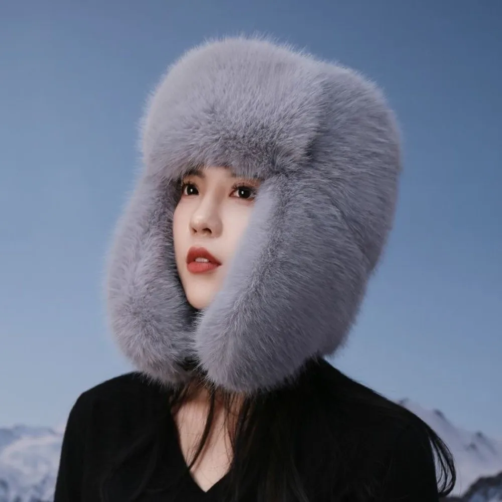 

Soft Faux Mink Fur Plush Lei Feng Hat Thickened Windproof Skiing Pilot Hat Ear Protection Keep Warm Ear Protection Cap Winter