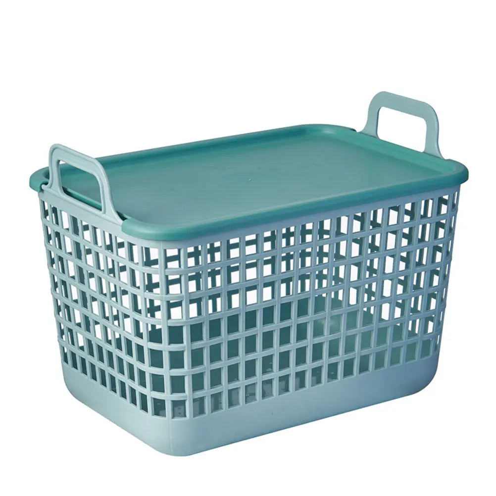 

1 set Multifunctional Storage Baskets Green Medium Size With Lid For Bathroom Rectangle PP Material Clothes Snacks Toys Books
