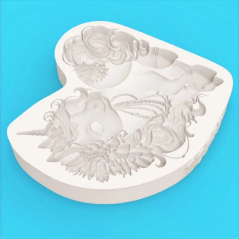 Luxurious Decorative Unicorn Art Mold, Pearl Garland Embellishment Design, Dreamy Dessert Fondant Chocolate Making Silicone Mold - view 5