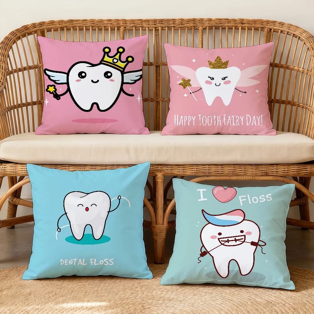 Small Dentist Tooth Cushion Cover Square Decorative Throw Pillow Case Sofa Bed Living Room Anniversary Gifts
