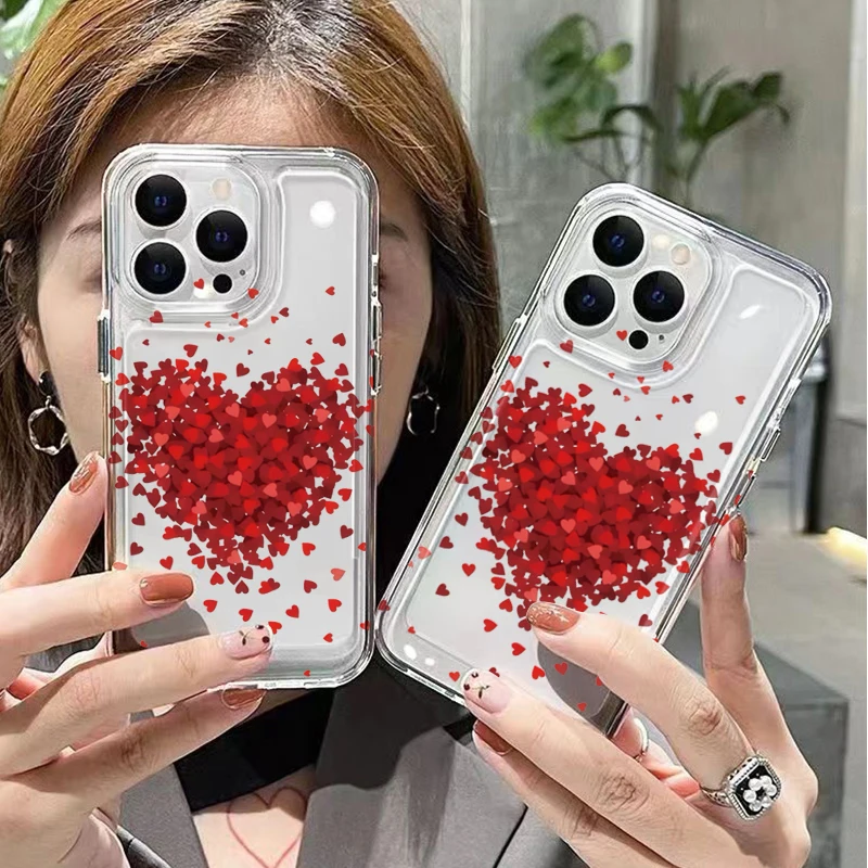For Samsung S26 ultra S25 S26 S24 S23 PLUS S22 S21 FE A56 A55 A54 A53 A26 A33 A34 Phone Case Cute Red Hearts Clean TPU Cover