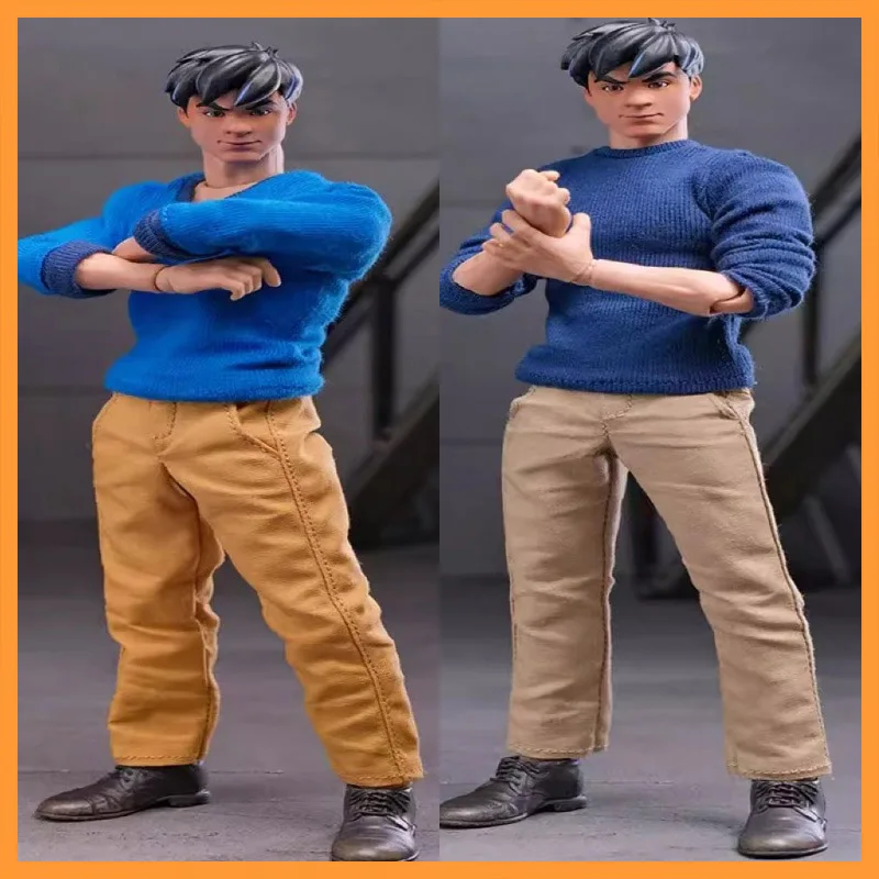 

1/12 Scale Two Types Of Collar Shapes Blue Long Sleeved Shirt Khaki Long Pants set Fit 6inch SHF Action Figure Model Toys