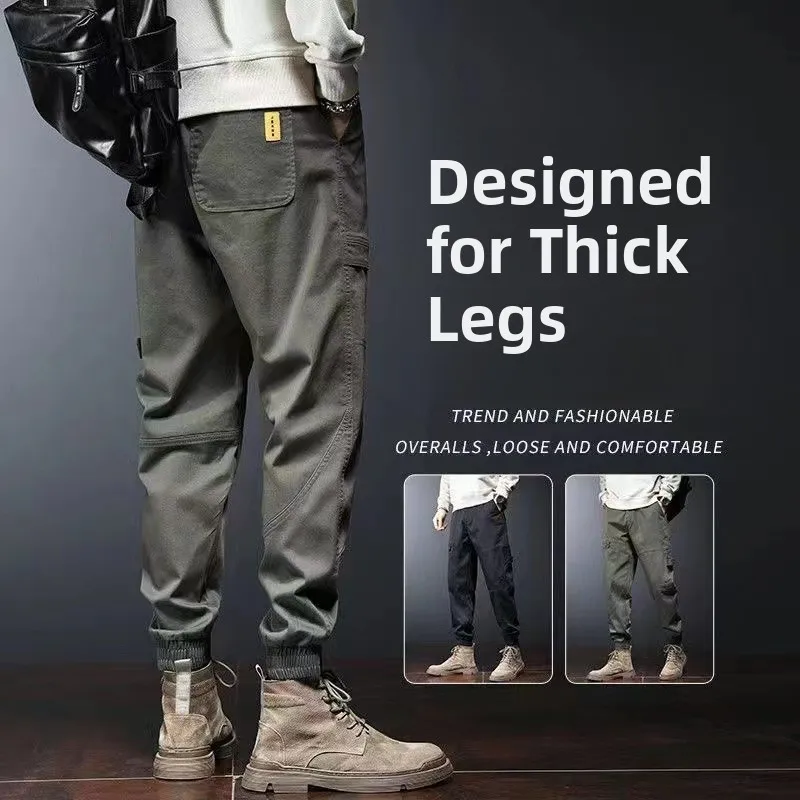 

Spring Autumn Pure Cotton Work Pants Men's Trendy Loose Casual Trousers Tactical Long Pants Cuffed for Boots