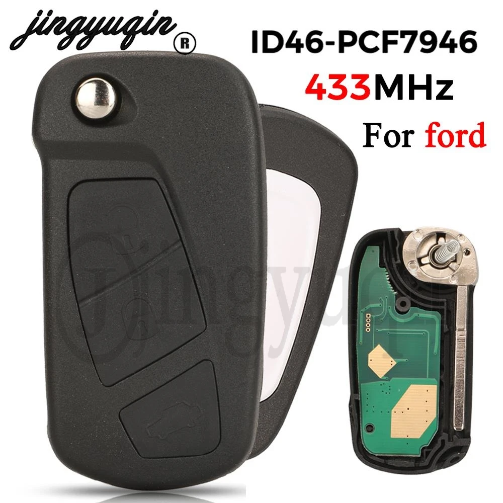 

jingyuqin 3 Buttons 433Mhz Ford Ka 2008 - 2016 Flip Remote Smart Car Key ID46 PCF7946 Chip fob Uncut SIP22 Blade Replacement