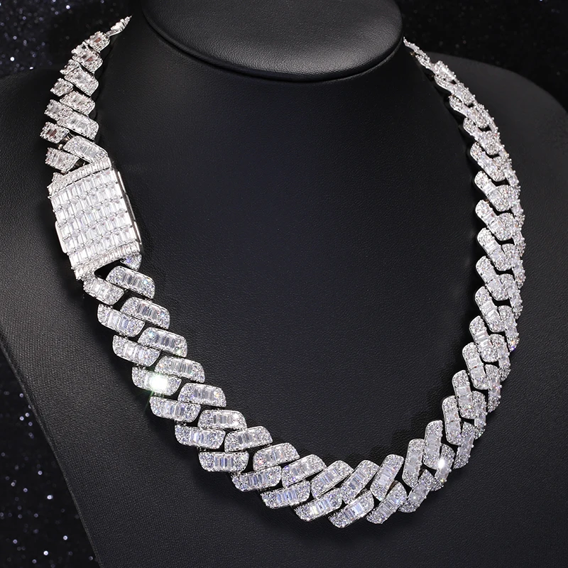 

Customization Cuban chain sterling silver VVS moissanite baguette heavy Miami style chain for men 's hiphop life