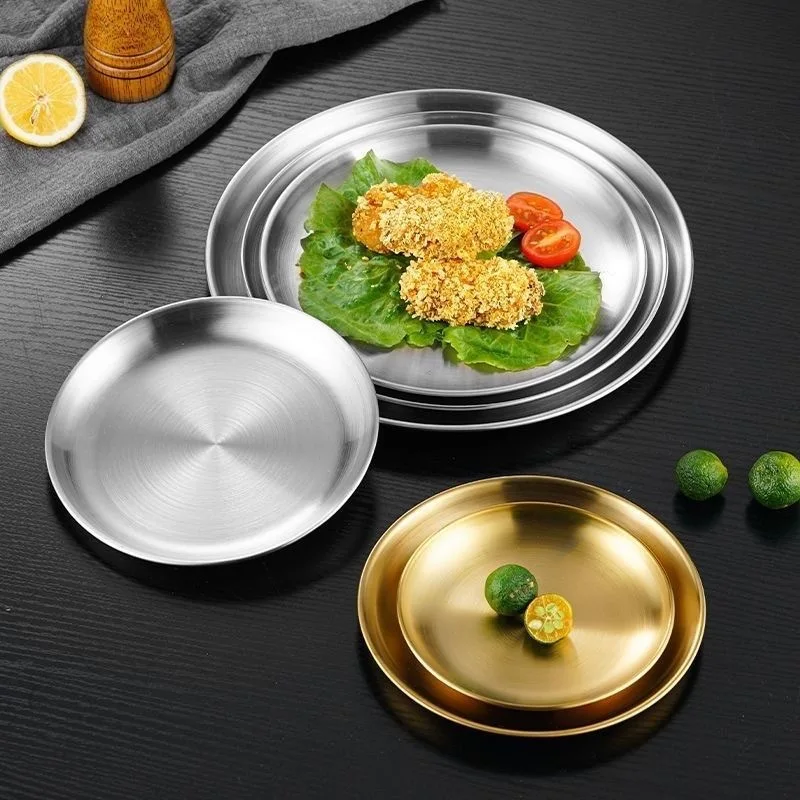 Stainless Steel Metal Dining Disc Round Bone Spitting Dish High Quality Shallow Tray Gold Silver Fruit Meat Tableware