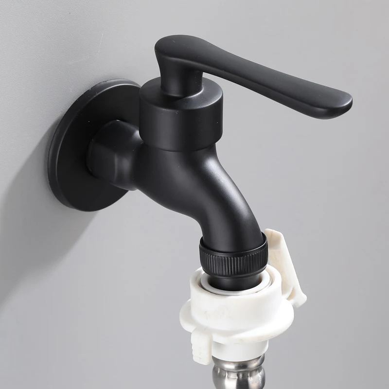 Bathroom Black Single Cold Tap Wall Washing Machine Single Tap Cold Water Faucet Garden Black Tap