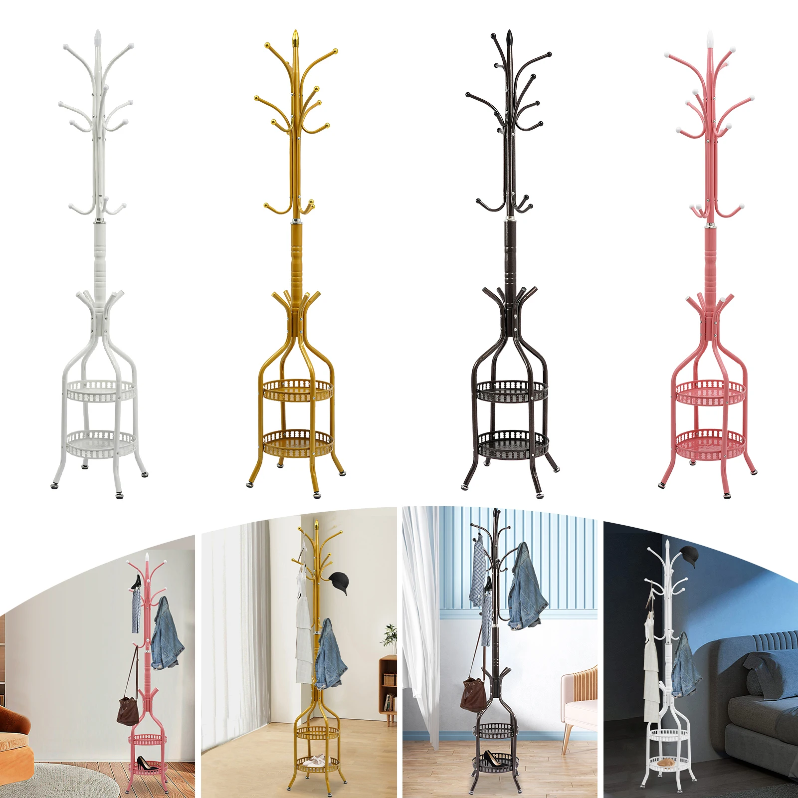 

Iron Coat Rack,White/Bronze/Gold/Pink Free Standing Coat Hanger Stand 31*31*185cm for Hallways,Bedrooms