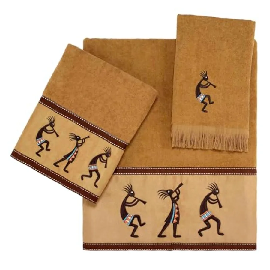 

3pc Towel Set, Soft and Absorbent Cotton Towels Kokopelli Collection