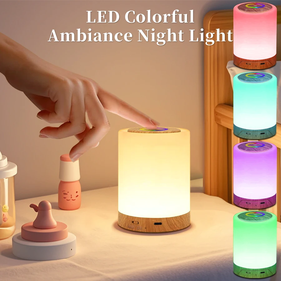 Lampu Malam RGB Isi Ulang Lampu Meja Led Warna Dapat Diredupkan dengan Fungsi Pengatur Waktu Sakelar Sentuh untuk Membaca Meja Sekitar Kamar Tidur