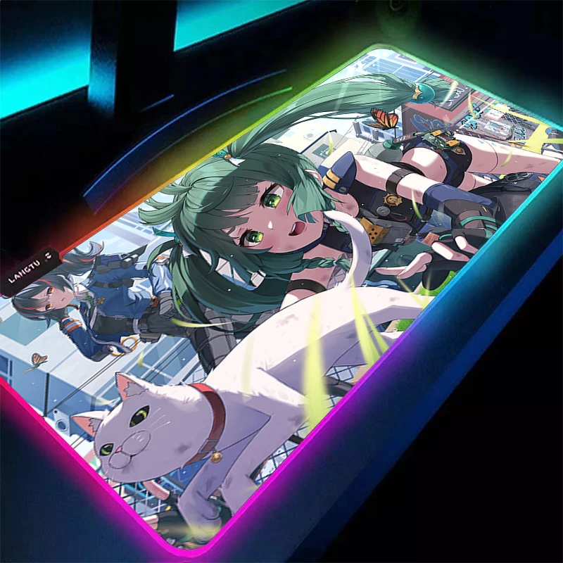 

LED Mouse Pad HD Print Computer Gamer Zenless Zone Zero Mousepad ZZZ Anime Girl Qingyi Keyboard Pad RGB PC Kawaii Mice Mat Pad