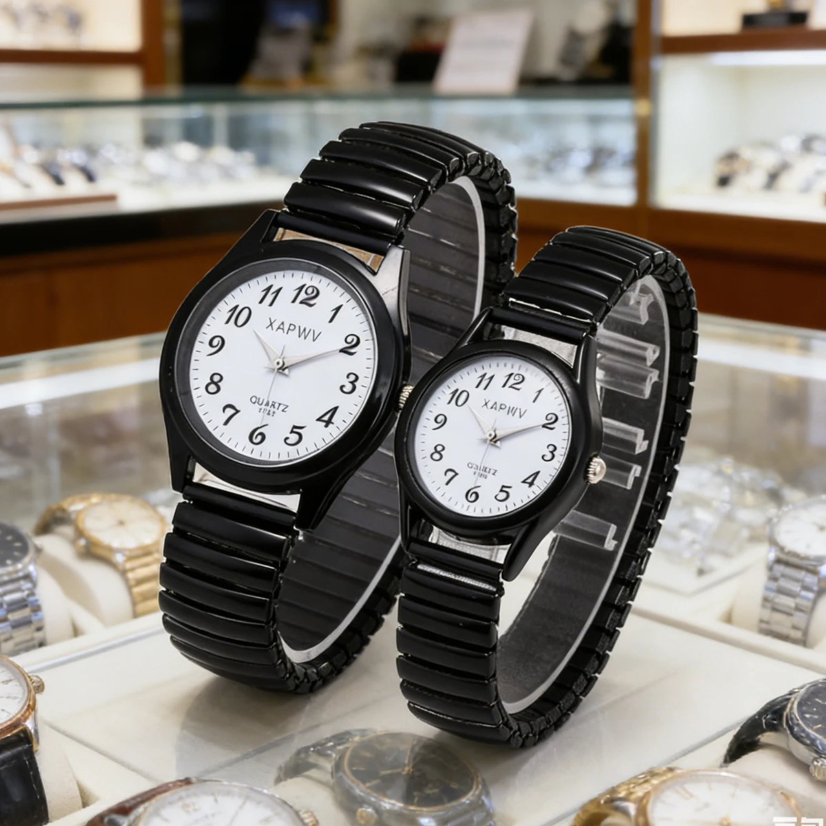 Fashionable Casual Couple Watches for Men and Women, Quartz Movement, Arabic Numeral Scale, Trendy Elastic Strap