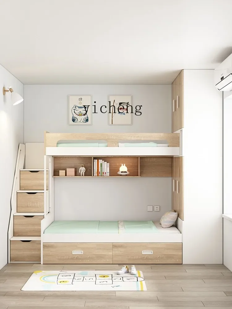 XL Bunk Bed Two People Bunk Bed with Wardrobe Integrated Multi-Functional Adult Height-Adjustable Bed