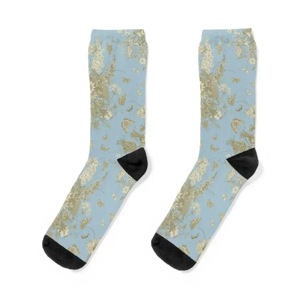 

Blue Gold Flower Toile de Jouy Inspired Botanic Pattern Socks New year's anime Climbing Socks Women Men's