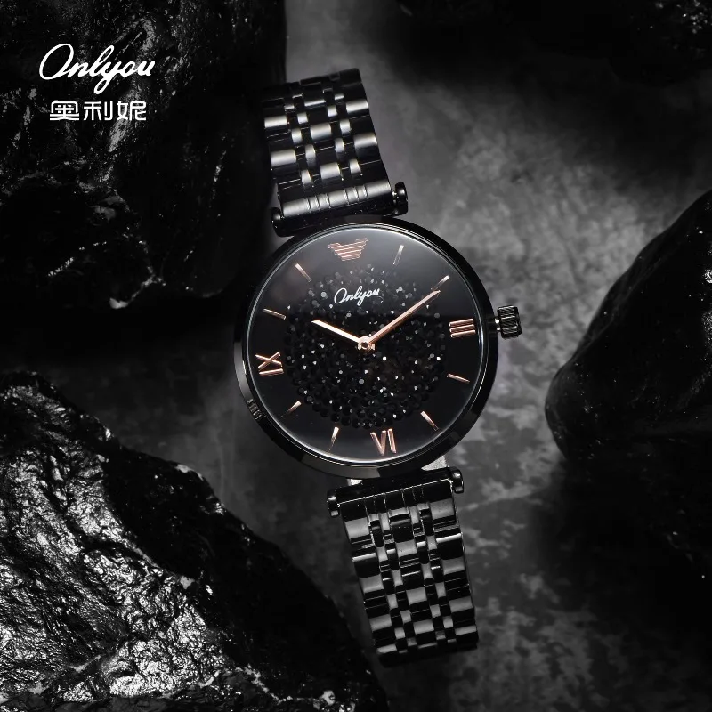 

ONLYOU High-end Brand Women's Watch,stylish Solid Stainless Steel Strap,black Quartz Watch for Women,comes with A Free Watch Box