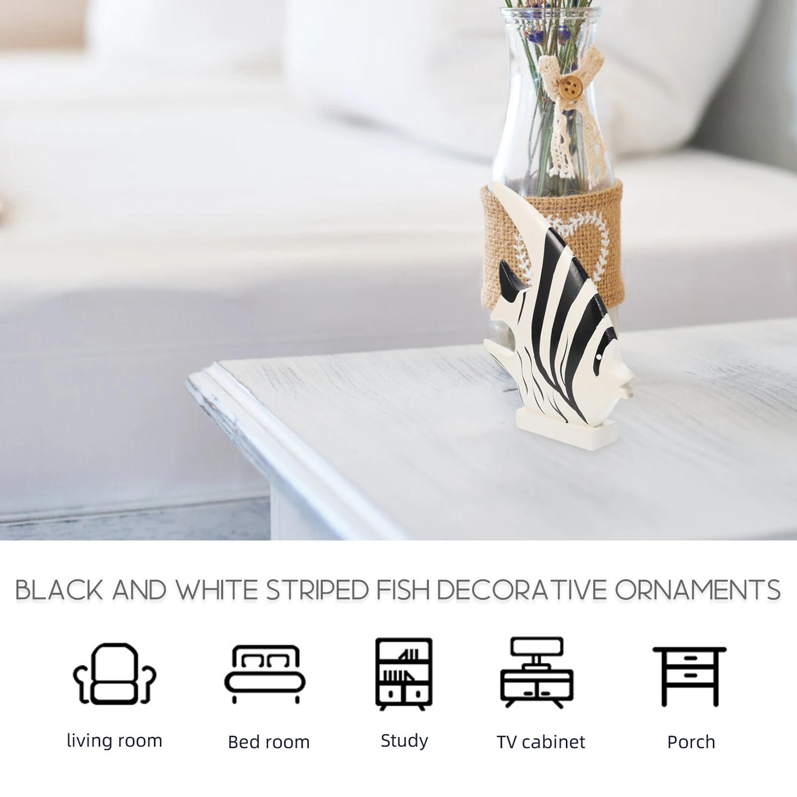 

2pcs Black White Striped Wooden Ornament Desktop Statue Mediterranean Style Home Decor Adornment For Bedroom Room Bar
