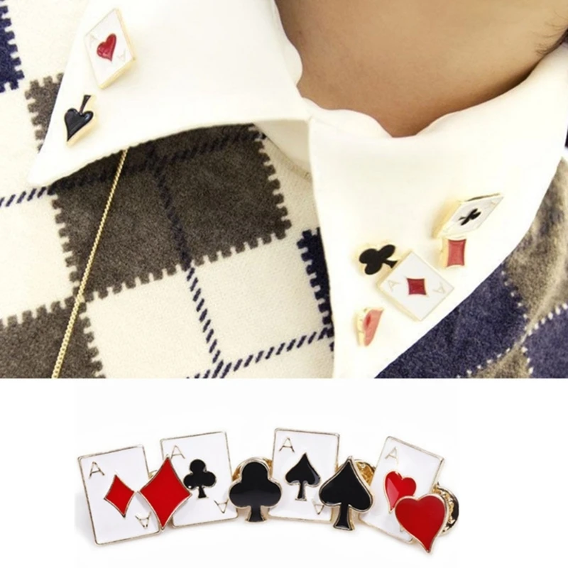 Pack of 4 Poker Card Lapel Pins Collar Pins Fashion Accessories Suit Brooch Dress Brooch Set for Shirts Scarves Revers