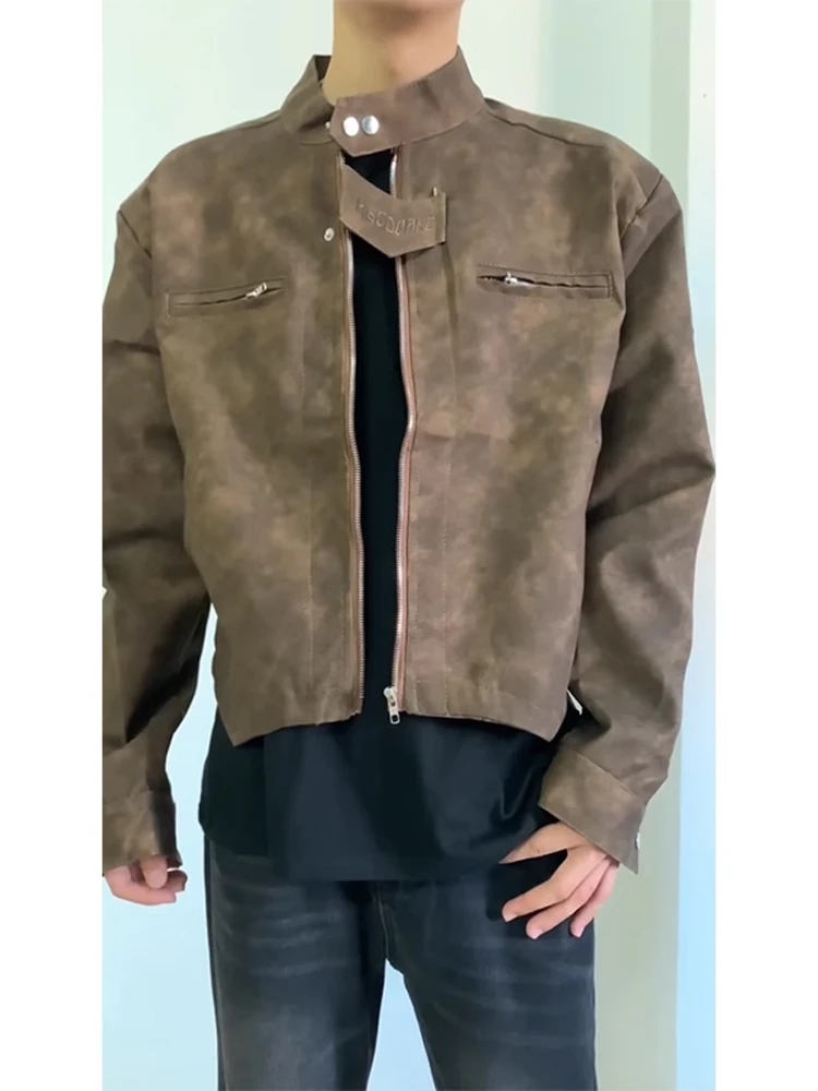 

Мужская байкерская куртка в американском ретро-стиле, весенне-осенняя, винтажная, модная, брендовая, из полиэфирного волокна, с длинными рукавами