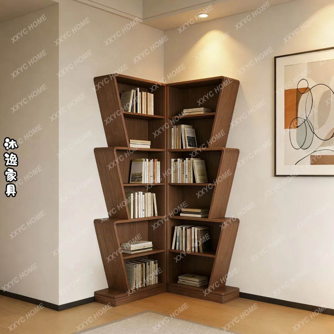 Corner bookshelf Modern minimalist living room creative solid wood corner shelf