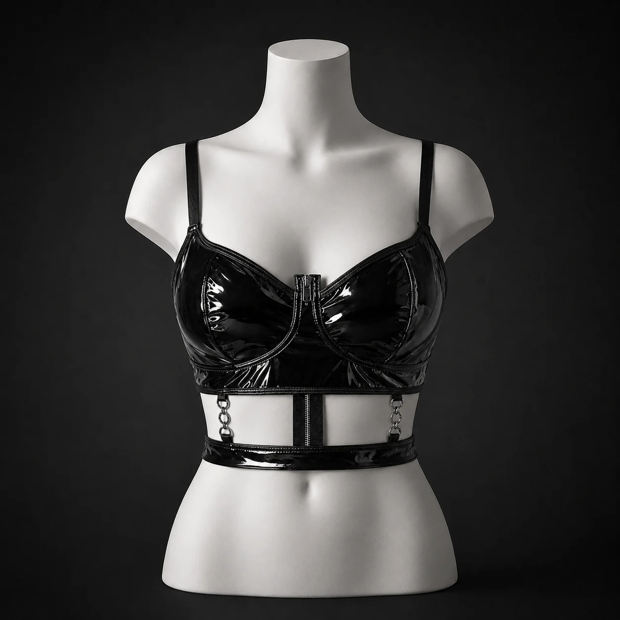 Women Leather Cami Top Women's Rhinestone Chain Cutout Spaghetti Strap Crop Top Women V-Neck Zipper Underwire Top