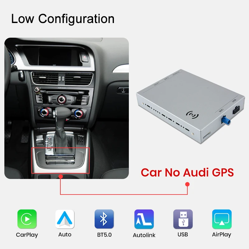 Junsun Draadloze CarPlay Android Auto Interface Adapter Voor Audi A4 B8 A5 Q5 S5 2009-2015 met AirPlay Spiegel link Navi Bluetooth