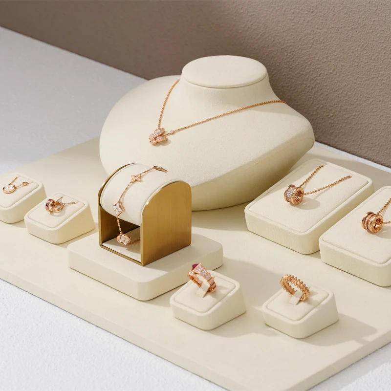 Oirlv Beige Jewelry Display Set Shop Cabinet Display Props for Necklace Display Bust Watch Ring Earrings Bangle Decoration Rack image 5