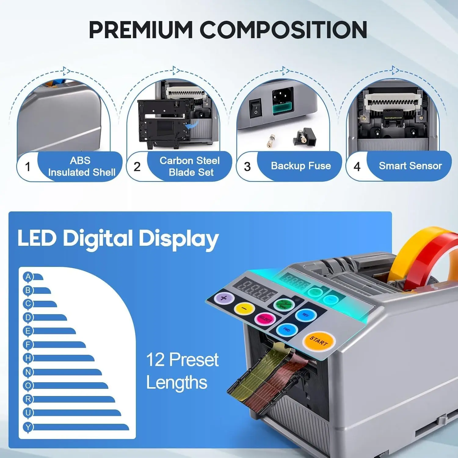 Automatic Ribbon Cutting Machine with 3 Tapes, Tape Dispenser 999mmMaximum Cutting Length, 6-60mm Width Tapes