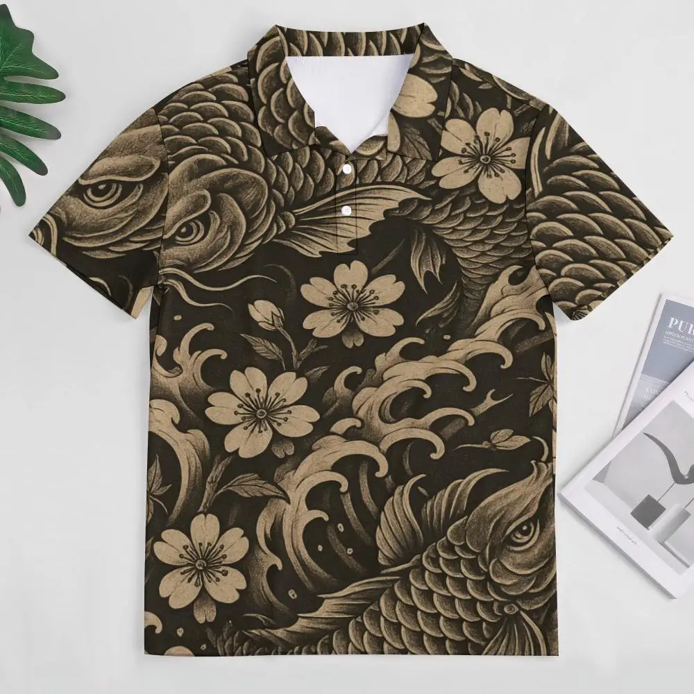 Men's Koi Fish Polo Shirt, Underwater Garden Print 2026 New Style