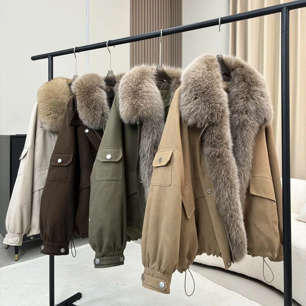 

2025 качественные зимние теплые куртки на гусином пуху, пальто, женские пальто с воротником из натурального лисьего меха, плотная женская верхняя одежда, парки-пуховики