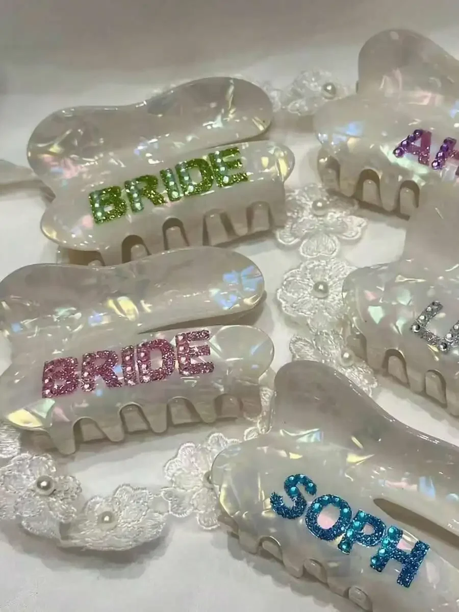 

Personalized Iridescent Acetate Hair Claw Clip With Glitter Lettering For Women
