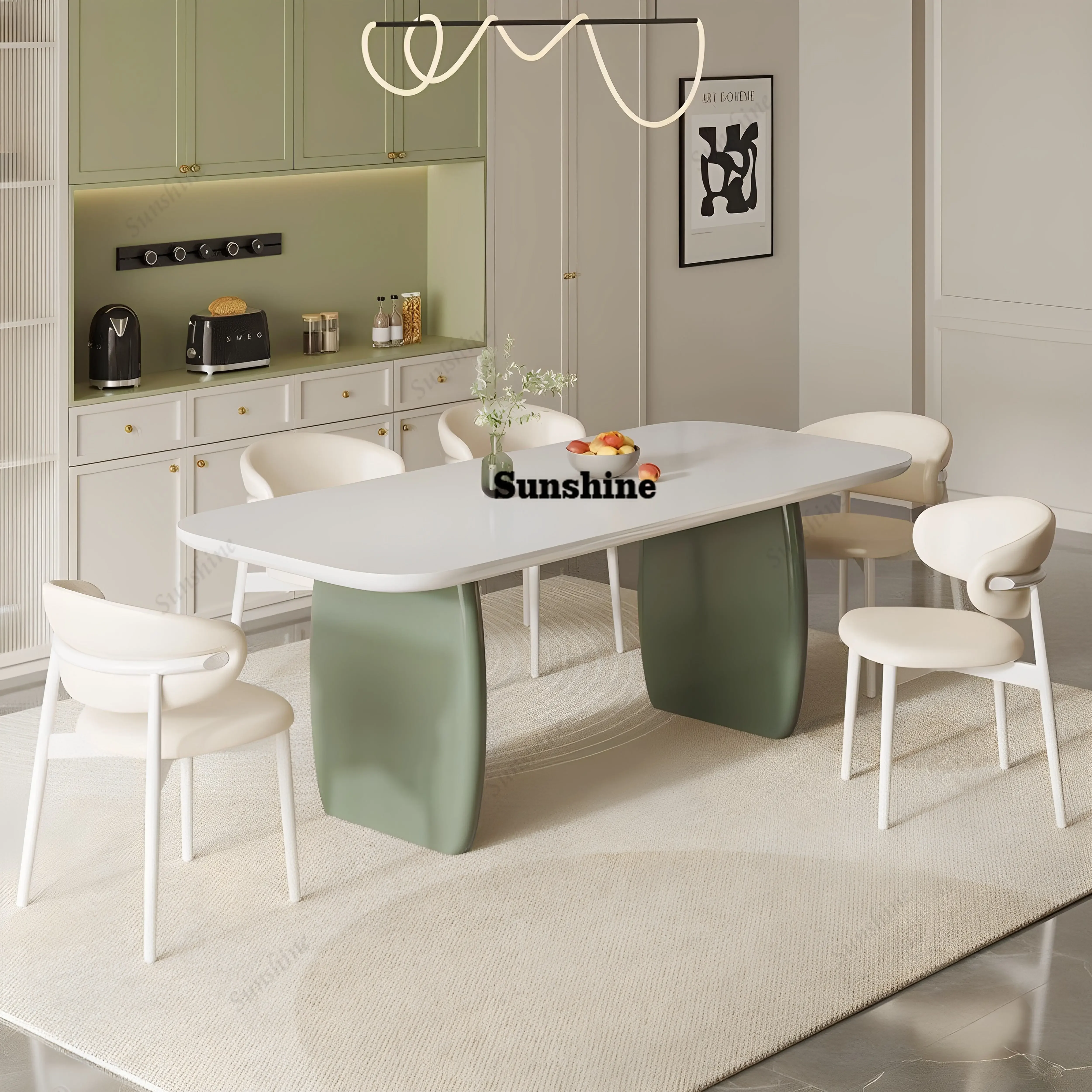 Pure white solid wood dining table Modern simple small fresh rectangular dining tableTJ