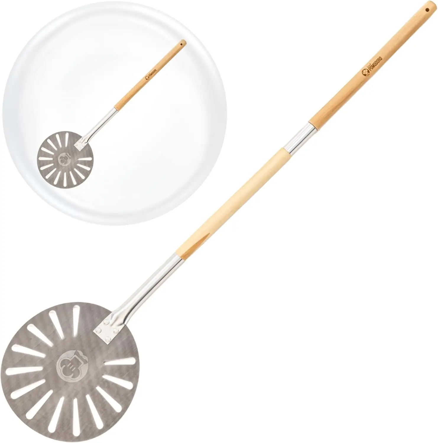 

9-дюймовая алюминиевая кожушка для пиццы со съемной деревянной ручкой для удобного хранения и выпечки