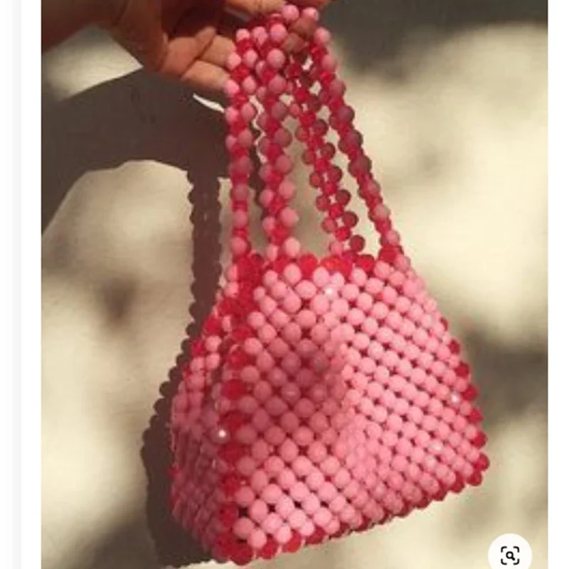 

Женская квадратная сумочка ручной работы, разноцветная розовая сумка-ниша с бусинами, весна-лето 2024