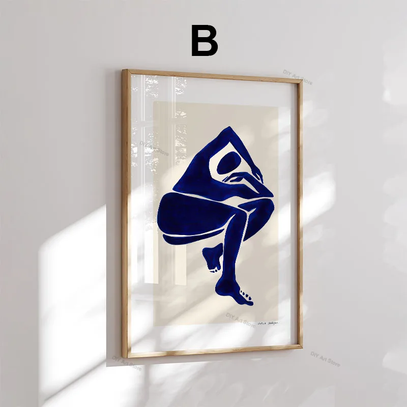 Black Lines Blue Body Hands Minimalist Wall Art Canvas Painting Abstract Vintage Posters Prints Pictures For Living Room Decor