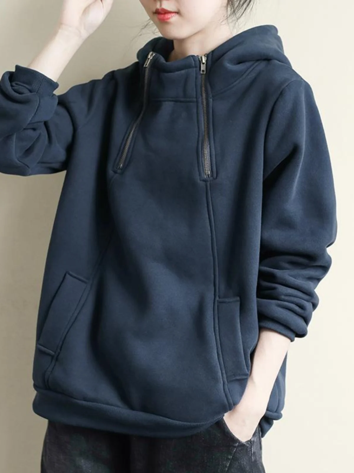 

Женская осенне-зимняя утепленная флисовая толстовка больших размеров в корейском стиле, сохраняющая тепло, без этикетки, с длинным рукавом, для повседневной носки