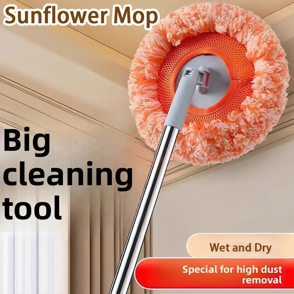 Flexible Rotating Sunflower Mop Dust Removal Reusable Wall Mop Wet And Dry Detachable Ceiling Dust Remover for Wall Ceiling