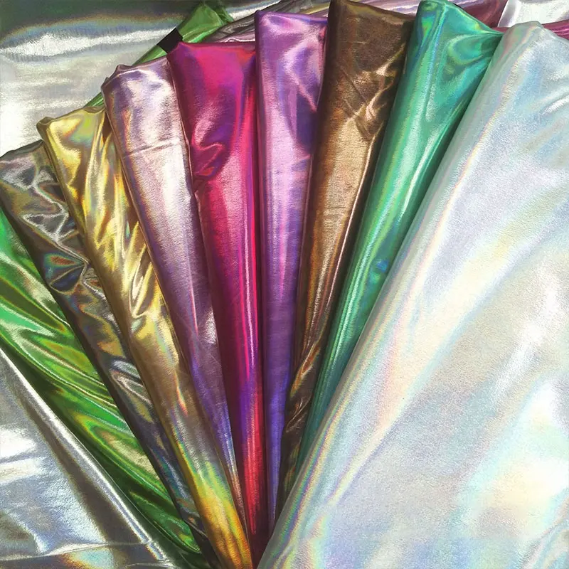 1/2/3 Yard Laser Fabric Spandex Elastic 4-Way-Stretch Bronzing Shiny Fabric For Diy Sewing Swimsuit Stage Dance Costume Fabric