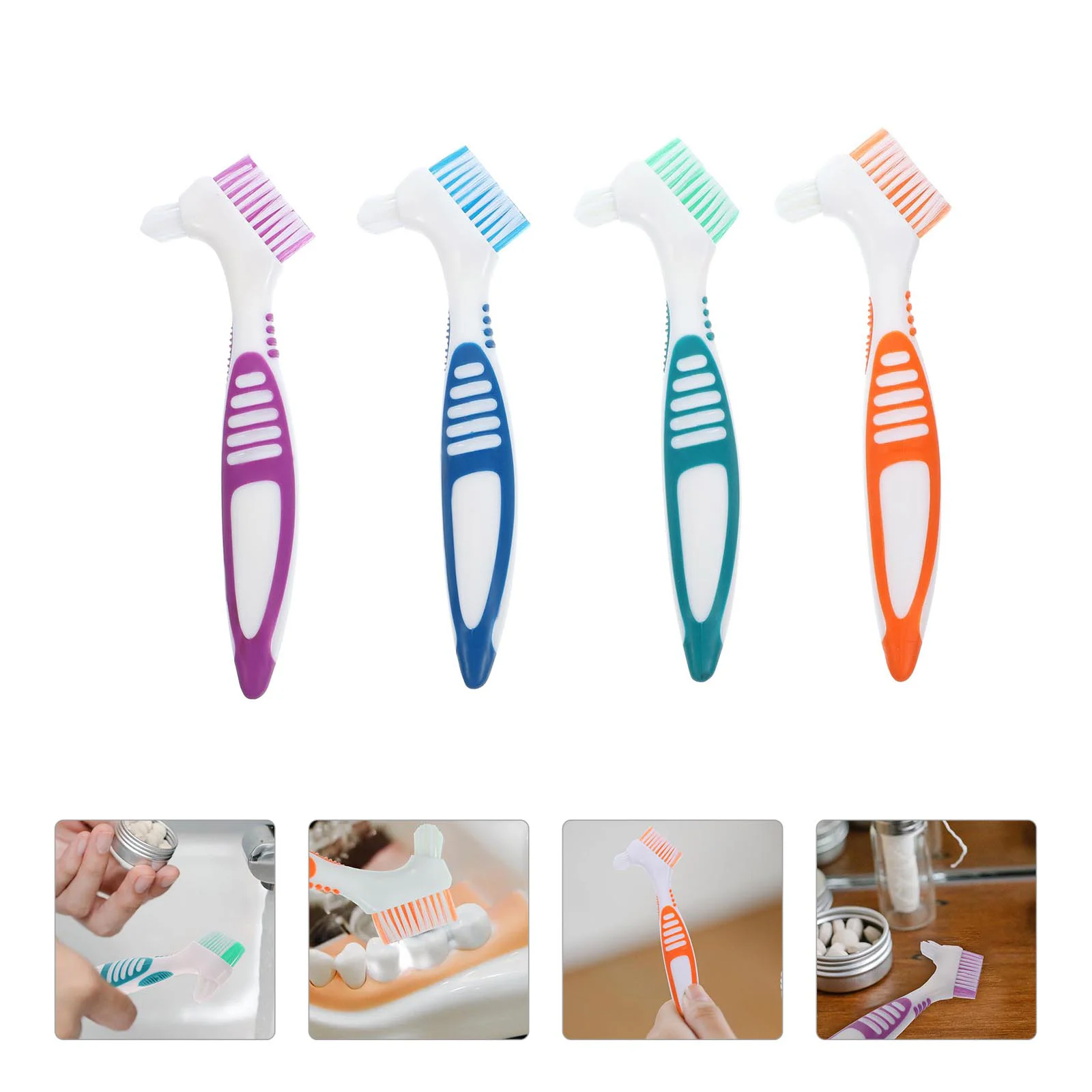 

4 Pcs Manual Denture Toothbrush Child False Teeth Cream Toothpaste Pp Material Cleaning