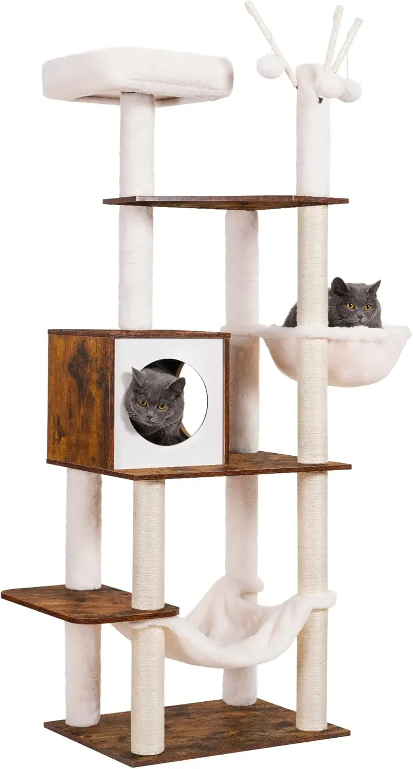 Furnitur kucing dengan tiang penggaruk, menara kucing Modern dengan tempat tidur gantung, mainan