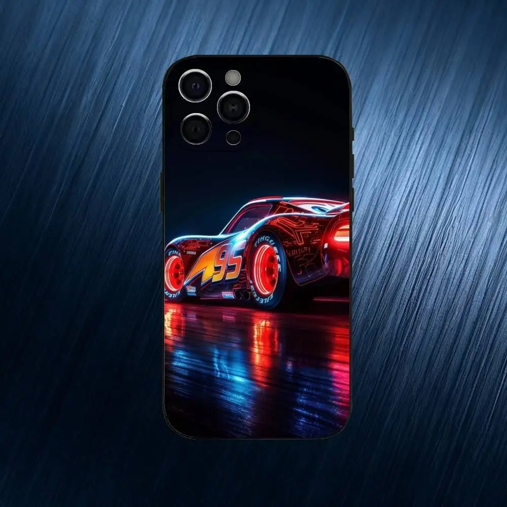 Movie L-Lightning Mc-MCQueenS-S  Phone Case For iPhone 17,16,15,14,13,12,11 Plus,Pro Max, Black Silicone Cover