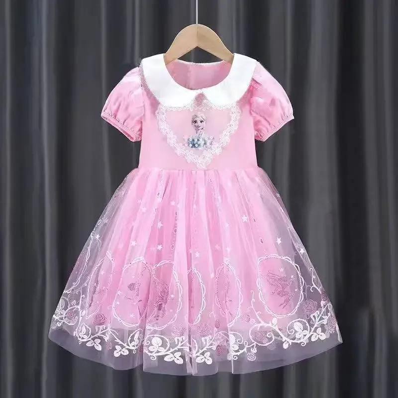 Verão criança meninas vestidos dos desenhos animados congelados elsa impressão manga curta malha festa de casamento vestido princesa roupas pijama topo outfit 1-8t