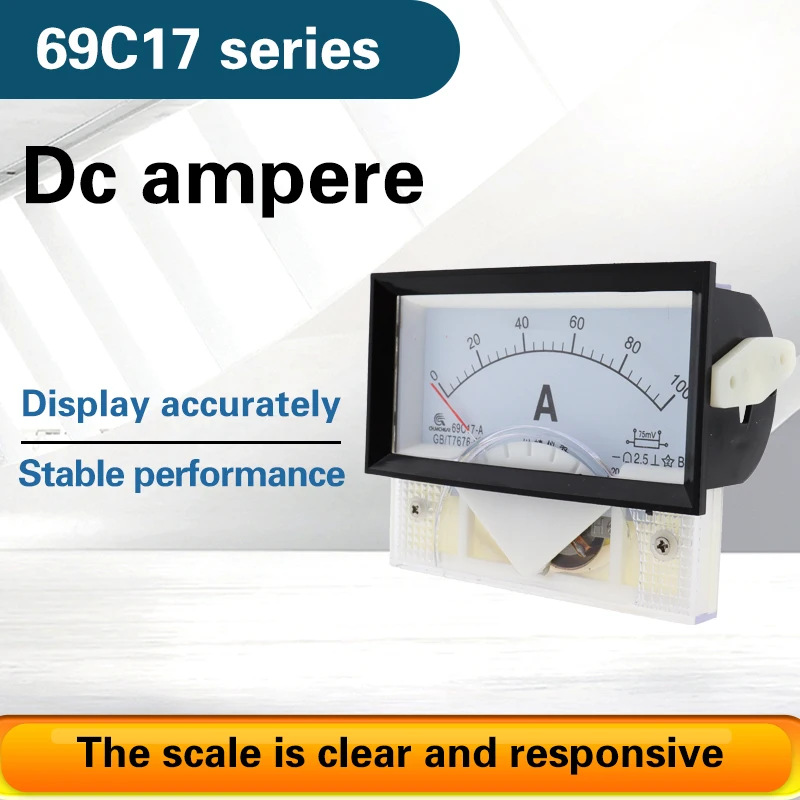 1PC 69C17-A 50A 100A 500A 1000A/75mV DC Analog Meter Panel AMP Gauge DC Ammeter Use with Shunt Current Meter 85*46MM Amperimetro