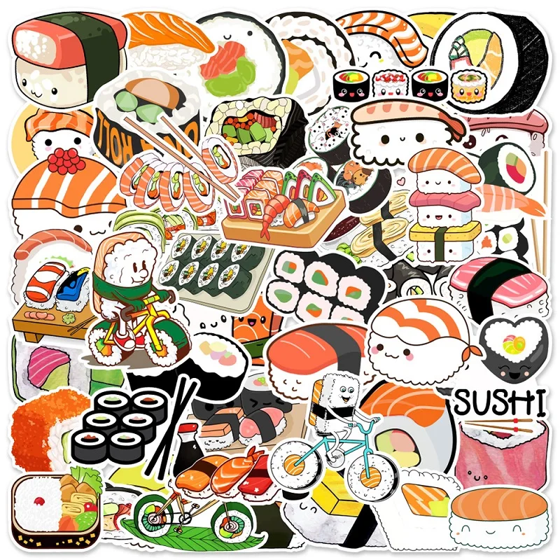 50 Sheets Sushi Stickers, Car Mobile Phone Water Cup Luggage Graffiti Stickers Notebook Handbook Stickers Waterproof