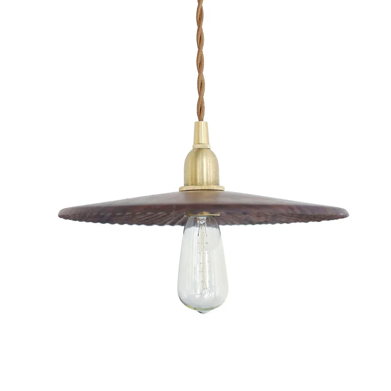 

Black walnut brass chandelier solid wood simple lampshade, personalized entrance creative aisle restaurant bar light