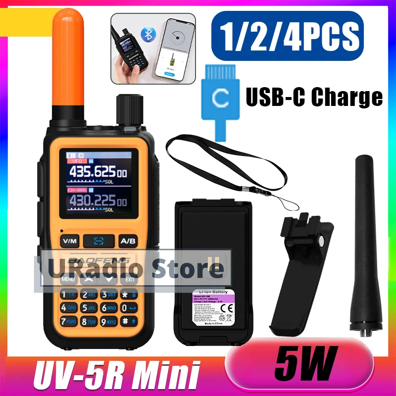 1-2-4-個-baofeng-uv-5r-ミニ-5w-トランシーバー-オレンジ-805s-オレンジアンテナ付き-bluetooth-am-fm-コンパクトミニ無線周波数コピー