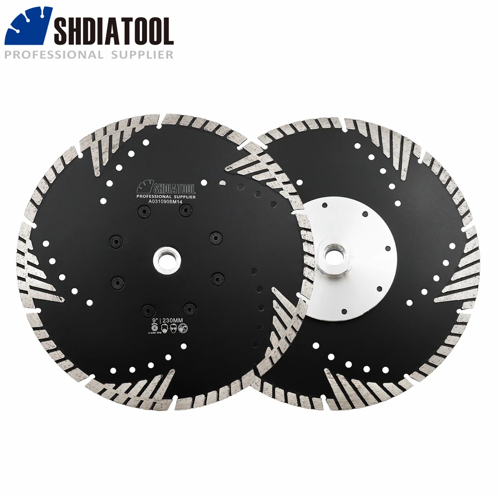 SHDIATOOL 1pc Diamond Saw Blade With M14 Flange Slant Protection Teeth Dry Cutting Disc Stone Granite Concrete 4-9inches