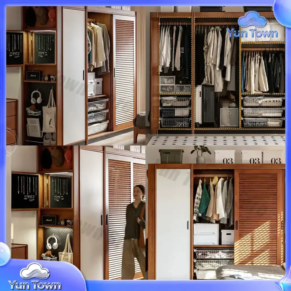 Baskets Luxury Mirror Wardrobes Wooden Led Sensor White Wooden Storage Closet Clothes Sliding Door Armario De Ropa Furniture