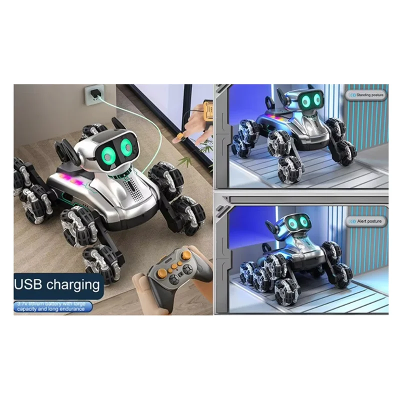 หุ่นยนต์สุนัขบังคับวิทยุ AS96-RC สำหรับเด็ก พร้อมไฟและเสียงเพลง 8 ล้อ ควบคุมด้วยท่าทาง